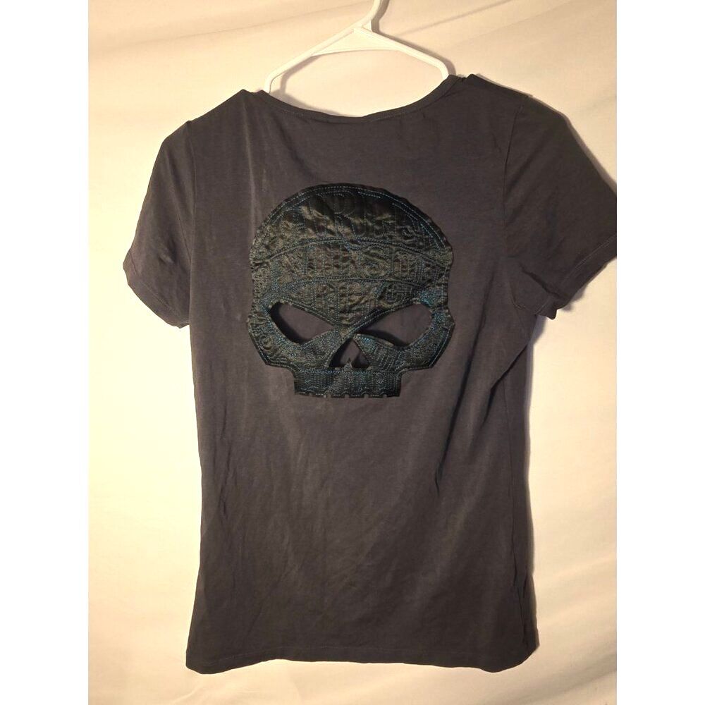Harley Davidson Women's T-shirt Shirt Large L Black V-neck Skull Cool Design